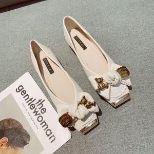 Korean Version of The Bear Metal Buckle Shallow Soft-soled Single Shoes