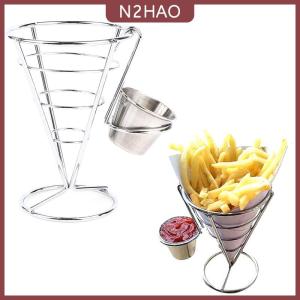 N2HAO Giá để khoai tây chiên bằng thép không gỉ giá để Giỏ hình nón cho khoai tây chiên cá và khoai tây chiên