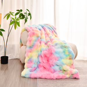 【Super low price】Luxury Double Layer Rabbit Fur Blanket Winter Thickened Warm Fluffy Faux Fur Throws Blankets for Sofa Tie-Dye Soft Plush Blanket