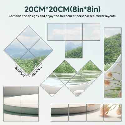 LUBOOD 6PCS DIY HD Mirror Wall Sticker Acrylic Stitching Mirror Self Adhesive Mirror Full Body Mirror