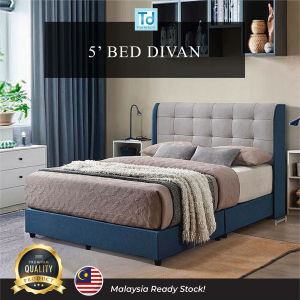 [Ready Stock]Queen Bed Frame Upholstered Bed with Buttoned Design Headboard Fabric Bed Frame Easy Assembly Navy Blue or Grey Colour|Strong Mattress & Body Support|轻奢风现代简约双人床北欧简约主卧小户型实木床