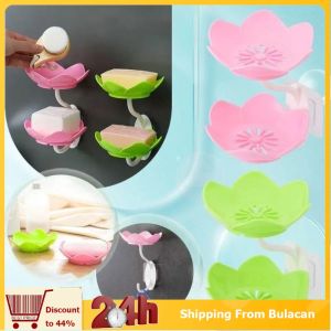 1pcs Lotus Shape Soap Box Plastics Flower Shape Double Layer Punch Free Wall Mounted Soap Holder
