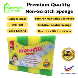 Crocodile Brand 4PCS Span Dapur Span Cuci Pinggan Tahan Lama Sesuai Untuk Kuali Non-Stick Span Cuci Pelbagai Guna Kitchen Sponge Non-Scratch Dish Sponge Non-Stick Pan Sponge Long Lasting Sponge Multipurpose Sponge