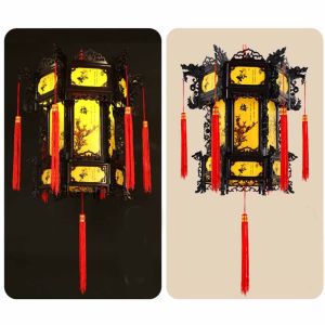 EO4MD Hanging Chinese Antique  Lantern Chinese Style Hexagonal New Year  Hanging Lantern Creative PVC Spring Festival Chandelier  Lantern Indoor