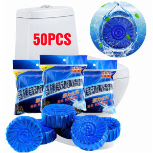 50PCS Automatic Bleach Toilet Bowl Cleaner Stain Remover Blue Tab Tablet Flush Deodorizes