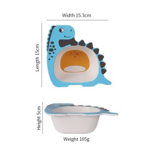Turtle Cartoon Kids Bowl Bamboo Fiber Anti-slip Wide Edge Plant Printing Baby Feeding Tableware