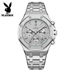 PLAYBOY Watch for Men Waterproof Simple Casual and Fashion Stainless Steel Band Blue Dial Best Gift for Him