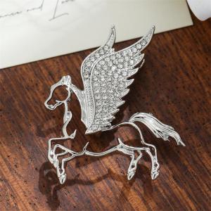 Christmas gift 【AYLMER】 Fashion Rhinestones Alloy Horse With Wings Brooch Zodiac Pony Pins Women Men Clothing Accessory Suit Lapel Corsage New Year Gift