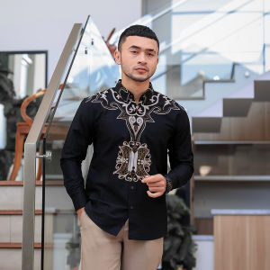 DGMFashion Kemeja Batik Pria Panjang Motif Klasik Hitam 1729