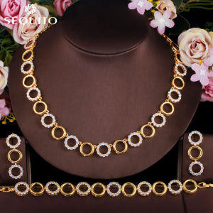 SEQUITO New Popular Circle Charm Chain Necklace Earrings and Bracelet for Women CZ Wedding Party High Quality 3pcs Jewelry Set SJ169