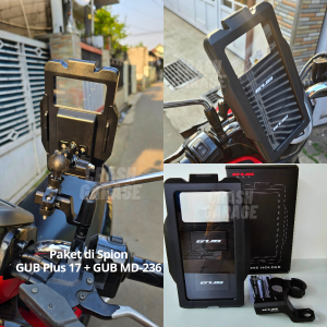 GUB Plus 17 Original Alumunium Alloy Holder HP Motor Full Besi Waterproof Anti Getar Tahan Air Rotasi Flexible 360 Derajat Breket HP Sepeda Motor Tempat Handphone Dudukan Ponsel Ada Lubang Cas Penyangga Tatakan