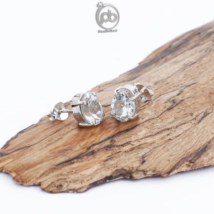 Anting Tindik Stud Wanita White Topaz Oval Perak 925 Pazionette