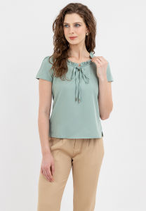 Krizia Puff Sleeves Ruffle Tie Neck Blouse Top