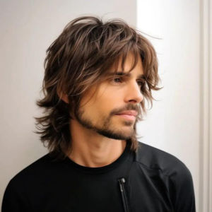 Mens Wig Fashion Mullet Head Style Business Mens Hair High Temperature Silk Chemical Fiber Headgear