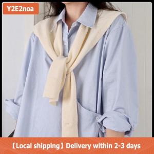 【Local shipping】 Korean Knitted Shawl Air-conditioned Room Female Blouse Shoulders Fake Collar Cape Knotted Scarf Solid Color Neck Guard Scarve