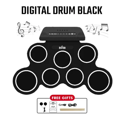 【Local Stock】Rixton 9 Pads Electronic Drum Set Roll-Up Silicone Digital Drum Built-in Speaker Tabletop Practice Drum with Drumsticks Foot Pedals Support Recording Function Kid Gift(DD001AMU)