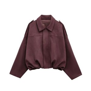 MUJER Faux Suede Bomber Jackets for Women Zip Oversized Jacket Woman Outerwears Padded Varsity Jackets Streetwear Womens Coats2026