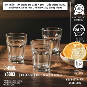 Bộ 12 Ly Thủy Tinh Đa Giác Đáy Dày 45ml – Cốc Uống Rượu Espresso Pha Chế Mini Sang Trọng