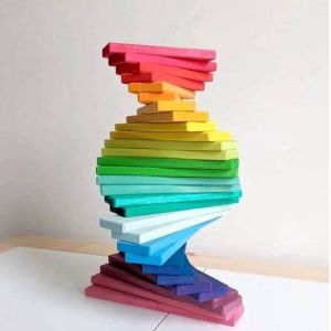 NEW - INS Nature Wooden 64pcs Rainbow Building Slats Stacking Block Early Learning