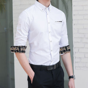 KNIGHT เสื้อเชิ้ตผู้ชายแขนยาว Slim Youth Shirts Trend Casual Business Clothes