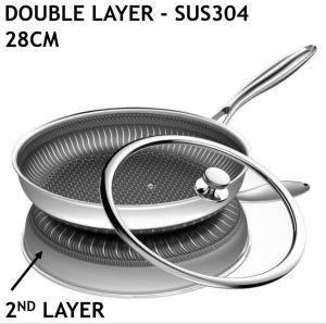 ★SG Warranty★304 Stainless Steel Egg Cooking Frying Pan Non-Stick Pot Cookware Saucepan Full Screen Honeycomb Full Cover