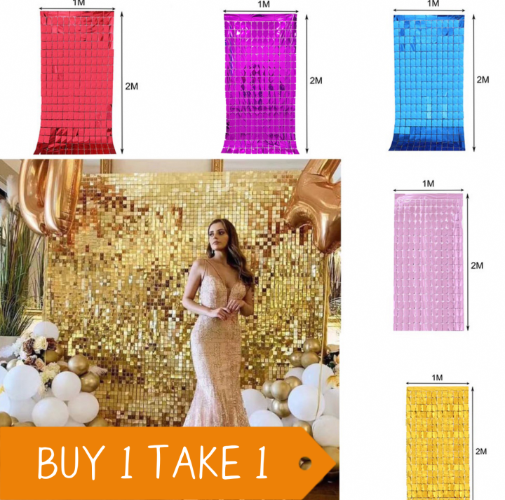 【Beli 1 ambil 1 】 2 unit 2 meter Square Rain Silk Foil tirai tirai ...