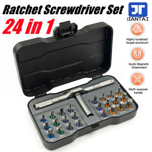 24 in 1 Magnetic Screwdriver Set DIY Ratchet Screwdriver Set Multi Bit Magnetic Drive Set with Detachable Ratchet Handle Portable Compact Repair Tool Kit for Furniture Computer Bicycle