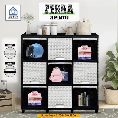 Lemari Pakaian Plastik AKAKO ZEBRA 3 Pintu 2 3 Susun Laci 6 9 Pintu Putih Rotan MURAH KUAT KOKOH