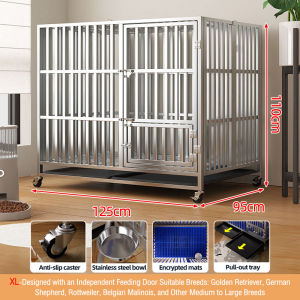 2026 Upgraded Stainless Steel Dog Crate with Tray for Large Dogs Heavy Duty Indoor Outdoor Kennel Big Pet Cage with Toilet for Medium Large Breeds All Stainless Steel Dog Cage