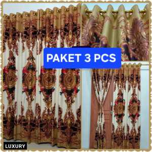 Promo Gorden Ruang Tamu Paket 3 Pcs Ukuran 135X220cm 12 Ring 6 Gelombang