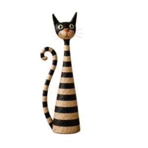 TEWUB Resin Cat Lady Statues Striped Polka Dot Design Farmhouse Accent Resin Cat Lady Figurine Retro Vintage Folk Art  Sculptures Farmhouse Shelf Decor