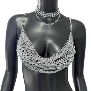 Metallic Chest Chain Body Cool Punk Theme Body Chain For Concerts Rave Outfit Women Beach Wear Accessories