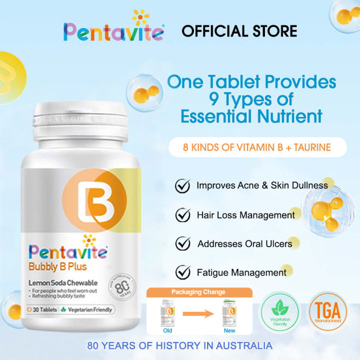 Pentavite Bubbly B Complex Vitamin B Plus Lemon Soda Chewable B1/B2/B3