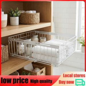 Pull Out Cabinet Organizer Adjustable Width 30cm To 51cm Cupboard Organiser Sliding Cabinet Basket with Silent Slide No Drilling and Nailing for Kitchen Under Sink Pantry Bathroom