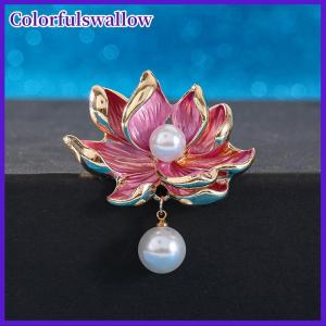 Colorfulswallow New Trung Quốc Phong Cách Hoa Sen Trâm Giả Ngọc Trai Mặt Dây Chuyền Màu Hồng Hoa Nhà Máy Pins Của Phụ Nữ Tiệc Quần Áo Trang Sức Phụ Kiện Quà Tặng