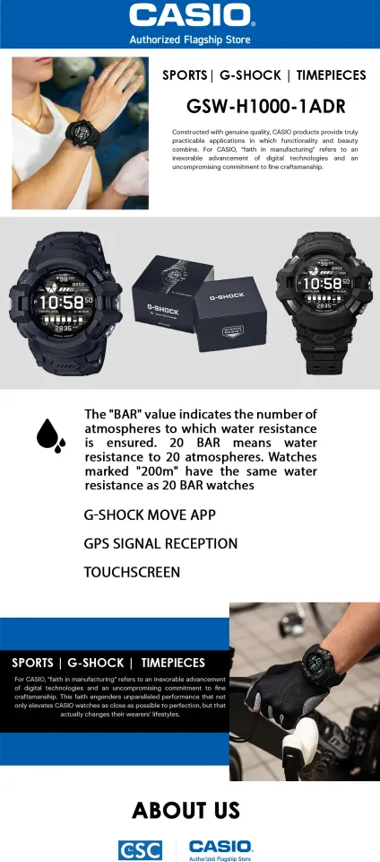 Casio G Shock Google Wear OS GSW H1000 1ADR Black Resin Strap 200 Meter Touchscreen Bluetooth GPS Watch Lazada PH