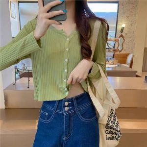 Áo cardigan khoác len nữ kiểu tay dài cổ V dệt kim len đũa xinh xắn phong Ccách Ulzzang Hàn Quốc trẻ trung