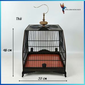 Lồng chim chào mào tự ráp triện lá đề nan cáp quang đen nóc tròn lồng chào mào nóc tròn gỗ mun cao cấp