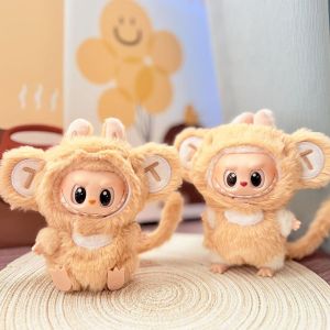 HEY MISS Plush Monkey Labubu Dolls Bodysuit Big EarLong Tail Handmade Sitting Labubu Time Cloth Toy Outfit Collection 17cm Plush Dolls Clothes Cotton Doll Accessories