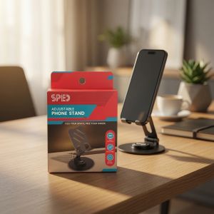 SPED ADJUSTABLE PHONE STAND FEATURING A 360-DEGREE ROTATABLE DESIGN AND INDUSTRIAL-GRADE ALUMINUM ALLOY CONSTRUCTION.