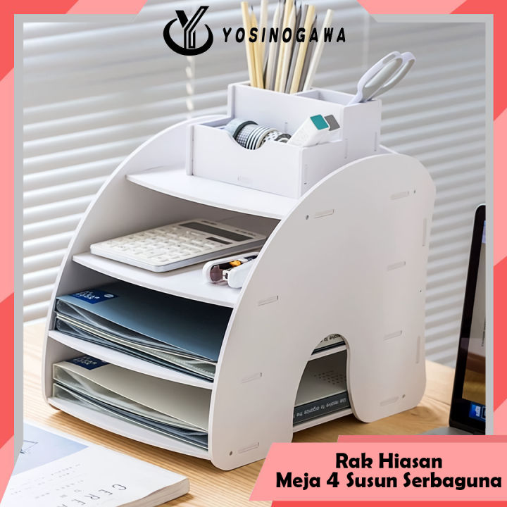 Desktop Rak Buku Multi Lapis Rak Penyimpanan Kolom File File - YOSINOGAWA STORE