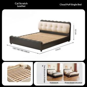 CraftedLiving SG-Vintage Cat-Claw Leather Bed Modern Solid Wood Bed Upholstered Double Bed Bedroom Storage Bed