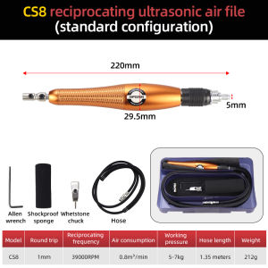 HIFESON Ultrasonic Pneumatic Polishing File Air Mini Grinding Pen Precision Detail Polishing 1-1.2mm Front And Rear Stroke 22000RPM