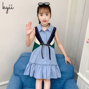 KYII Girls summer sleeveless dress Shirt Collar Dress kyii0187