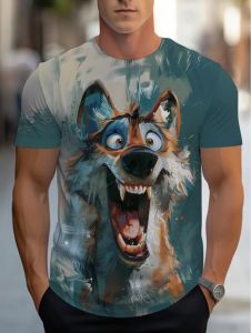 Mens Plus Size 3D Cool Dog Graphic T-Shirt Casual Round Neck Comfortable Summer Tee Streetwear Outdoor Quick-Drying Clothes Man