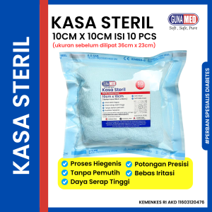 KASA LIPAT STERIL MEDIS TEBAL GUNAMED UKURAN 10CM X 10CM ISI 10PCS / POUCH
