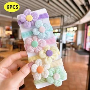 12/24Pcs Macaron Kids Hair Tie Rope Set / Soft Elastic Flower Bowknot Rubber Bands / Cute Little Girls Daily Hair Accessories