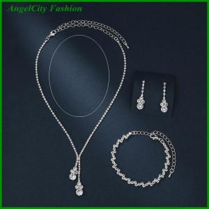 AngelCity Fashion Store 3Pcs Fashionable Womens Jewelry Set With Zircon Earrings Necklaces Bracelets Wedding Decoration