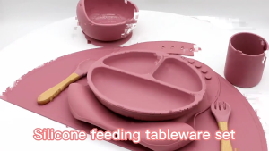 Baby Silicone Bib Divided Dinner Plate Suction Bowl Spoon Fork Water Cup Placemat Set Training Feeding Utensil Dishes Tableware Kit for Newborn Toddlers Infants Dinnerware
