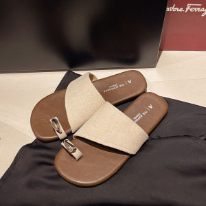 [Free Shipping] Korean-Style Color-Blocked Niche Slip-On Sandals For Women 2026 Summer New Flat Roman Casual Sandals